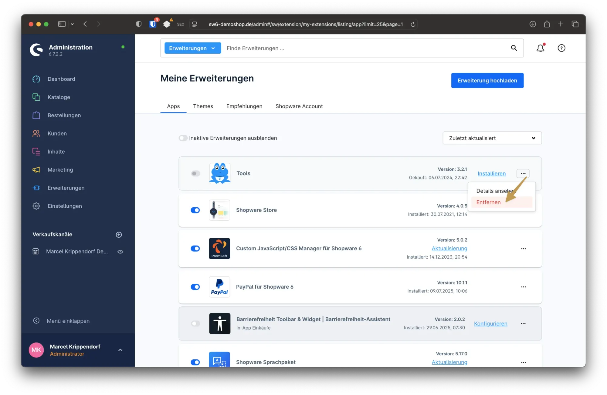 Hinweis: Unlizenzierte Erweiterung in der Installation!