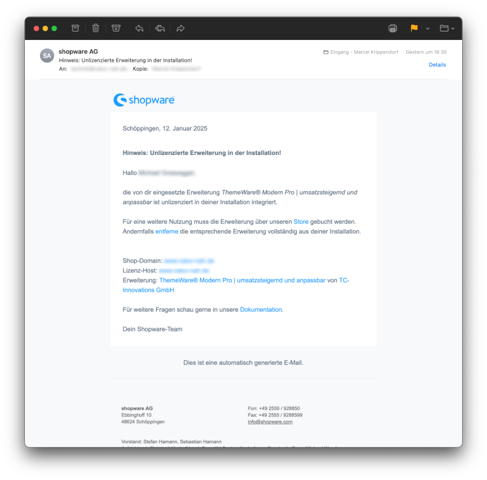 Hinweis: Unlizenzierte Erweiterung in der Installation! Post-Bild